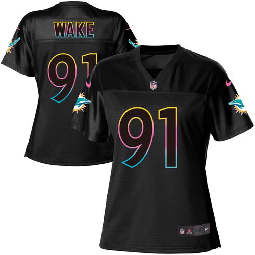 Nike Dolphins #91 Cameron Wake Black Women's NFL Fashion Game Jersey - Click Image to Close